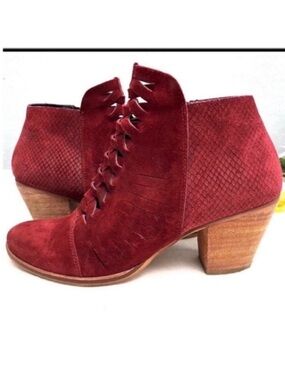 Free People Red Suede Fringe Lace-Up Ankle Boots - Women Size 39 US 8.5